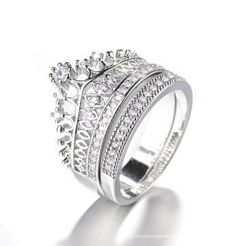 Silber 925 Ringe Ringe Schmuck Damen Pop Kreative Damen Krone Diamant zweiteiliges Ringset für Hochzeit Verlobung